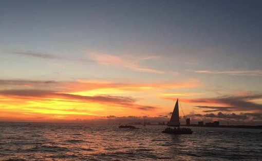sunset aboard catamaran